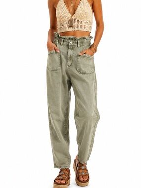 Fate Olive Green High Rise Paperbag Jeans Relaxed Tapered Leg Size Large